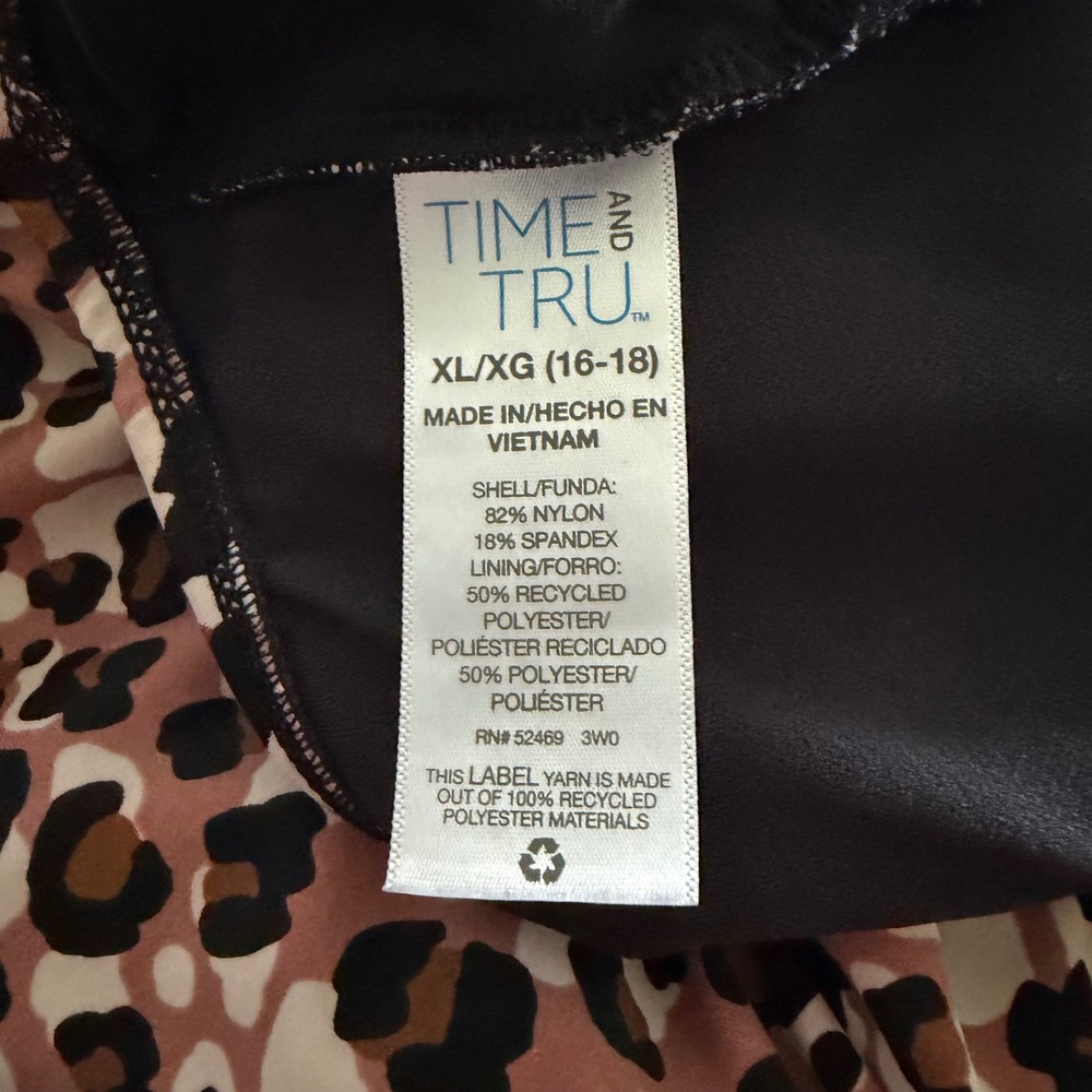 Time and Tru One Piece Swimsuit Leopard Ruched Padded Animal Beach Safari XL - Picture 7 of 12
